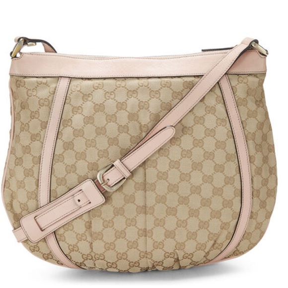 Gucci Abby D Ring Pink Leather and Beige GG Canvas Crossbody /Messenger … - Picture 10 of 16